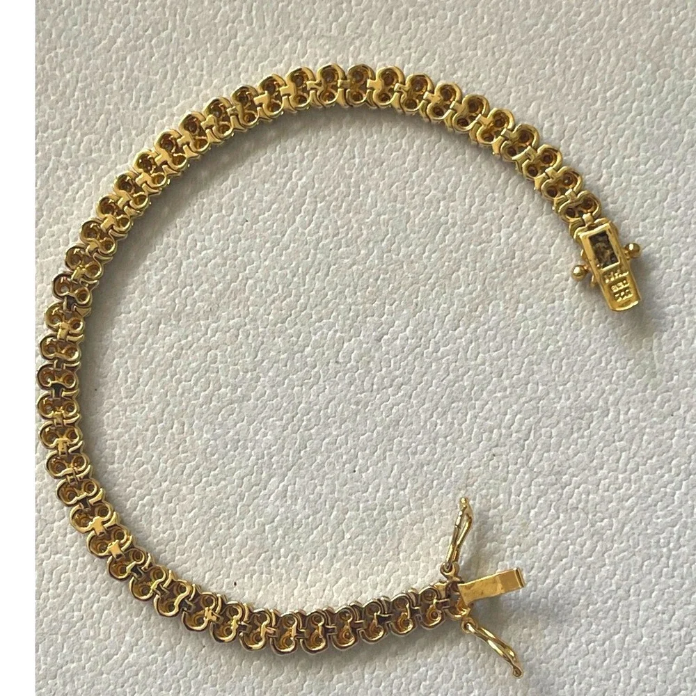 Vtg 925 Sterling Silver Gold Vermeil CZ Tennis Bracelet 7.25" Wave Link Design - Picture 4 of 10